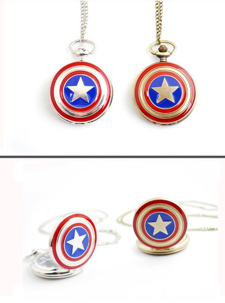 Retro Pocket Watch Cartoon Captain America Quartz Pocket Watch Unisex Clamshell Quartz Pocket Flip cover Watch 2018