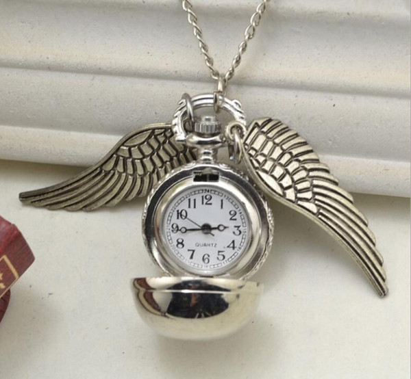 New Harry Golden Snitch Pocket Watch Antique Bronze Wing Ball Pendant Necklace Chains Potter Fashion Jewelry Fans Gift DHL free