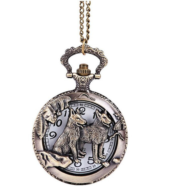 Wholesale 50pcs/lot Quartz watches Necklace Chain Bronze Dog pocket watches PW063