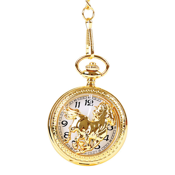 Wholesale 50pcs/lot Animal Dial Pendant Necklace Chain Quartz Case Diamater 4.7CM Horse Pocket Watch PW091