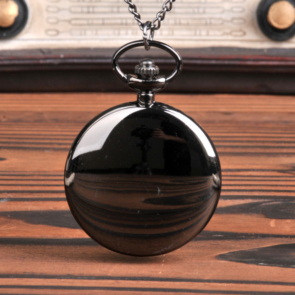 Wholesale Smooth And Bright Fashion Retro Two-faced Pocket Watch Black Pocket Watch With Necklace Pocket watch