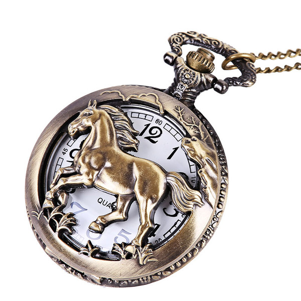 Wholesale 50pcs/lot classic Horse Pocket watch vintage pocket watch Men Women antique models Tuo table watch PW139