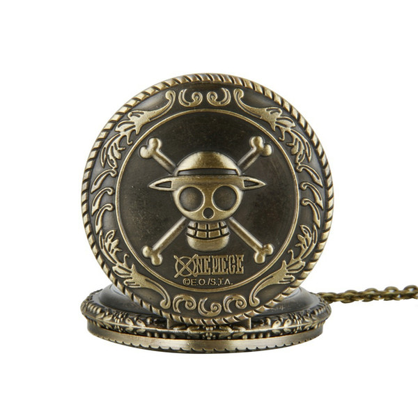 Wholesale 100pcs/lot classic Pirate watch vintage pocket watch necklace Men Women antique Bronze watch PW056