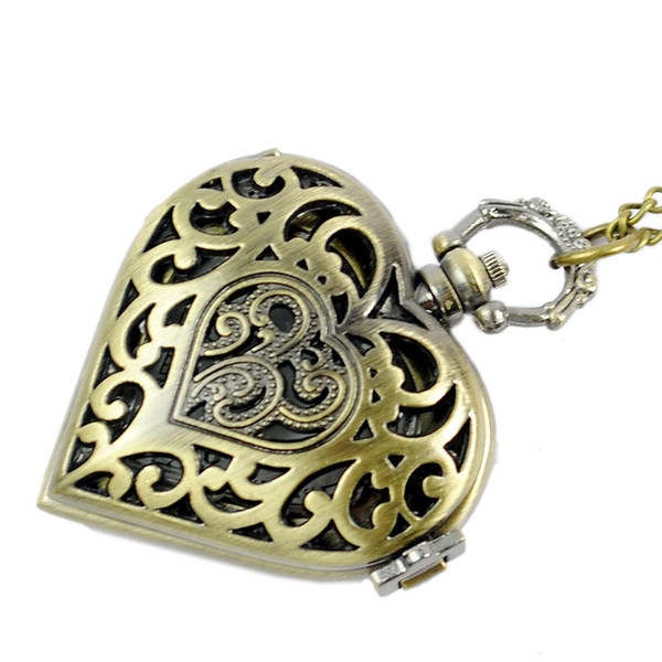 50pcs/lot Heart hollow pocket watch pocket watch Dial Pendant Necklace Chain Quartz Pocket Watch PW111