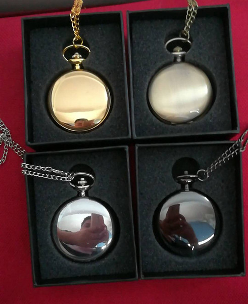 Wholesale 50pcs/lot Mix 4Colors Quartz watches Chain Bronze pocket watches with Gift box PW083