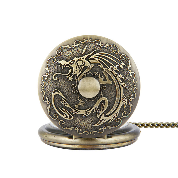 Wholesale 100pcs/lot Pendant Chain Quartz Bronze Watch Dragon Pocket Watch PW028