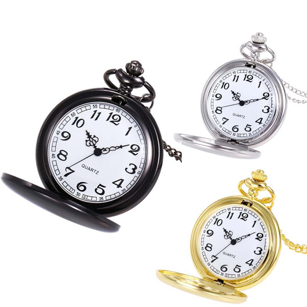 Wholesale 3Colors Quartz watches Chain Bronze Polished double face pocket watches PW156