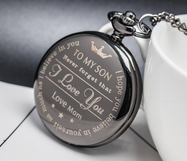 wholesale 50pcs/lot To my son I love Mom Pocket watch vintage pocket watch Men Women antique models Tuo table watch PW159