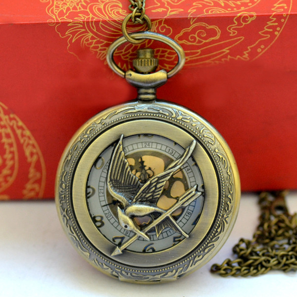 Wholesale 50pcs/lot Pendant Chain Quartz Bronze Bird Watch Pocket Watch PW101