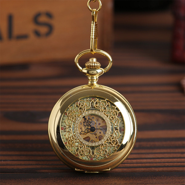 Wholesale 20pcs/lot Men perspective Hollow mechanical watches mechanical Roman pocket watch Pw003