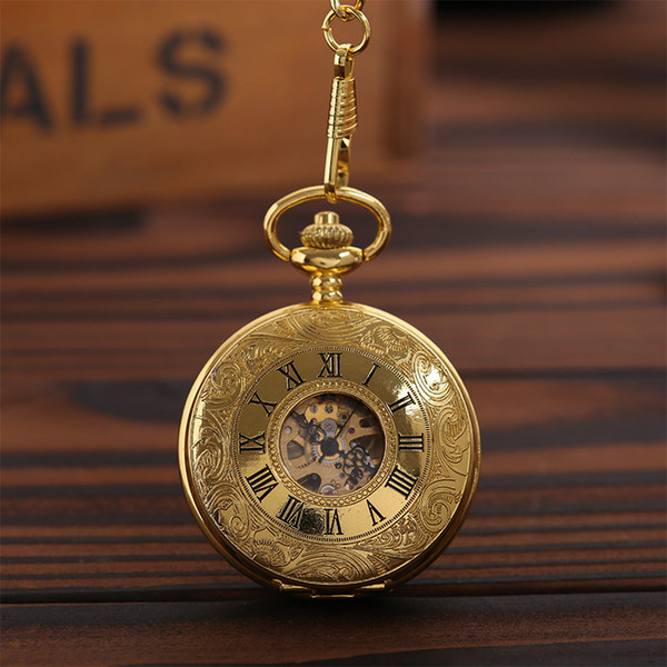 Wholesale 20pcs/lot Men perspective Hollow mechanical watches mechanical Roman pocket watch Pw004