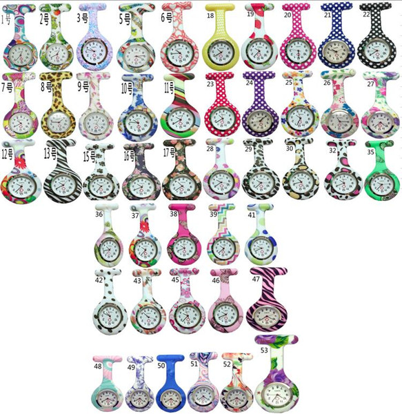 Wholesale 1000pcs/lot Mix 53colors New Nurse Fob Watch Brooches Silicone Leopard Tunic Batteries Nurse Watch NW004