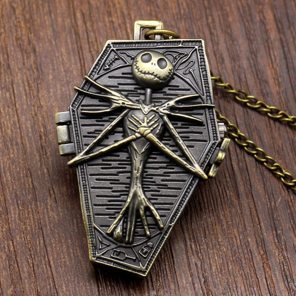 Wholesale 50pcs/lot Mix 3Colors Burton's Nightmare Before Christmas Dial Pendant Necklace Chain Quartz Pocket Watch PW065