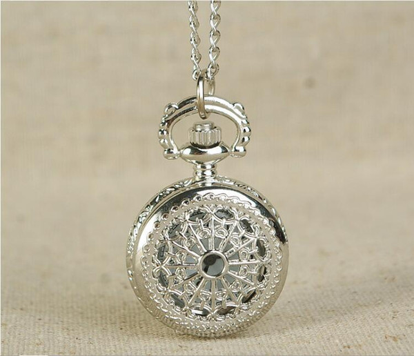 Wholesale 50pcs/lot Cobwebs hollow Dial Pendant Necklace Chain Quartz Case Diamater 2.5CM Pocket Watch PW093