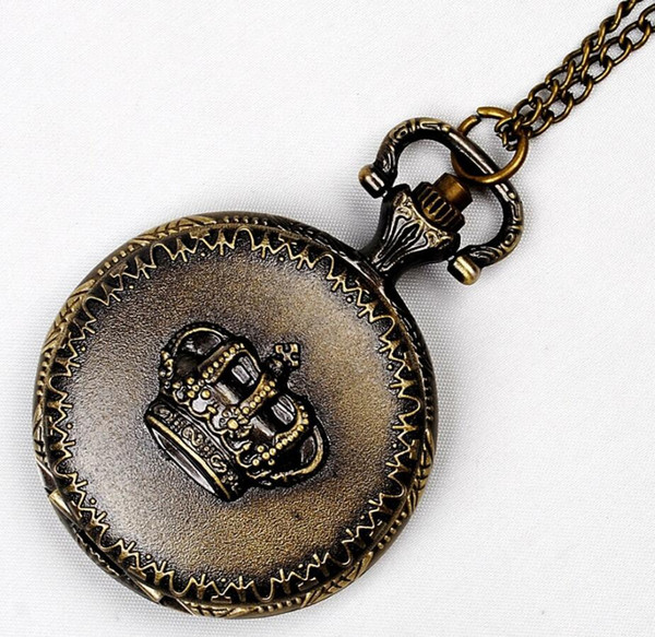 Wholesale 100pcs/lot Case Dia 2.5CM Pendant Chain Quartz Bronze Small Crown Watch Pocket Watch PW016