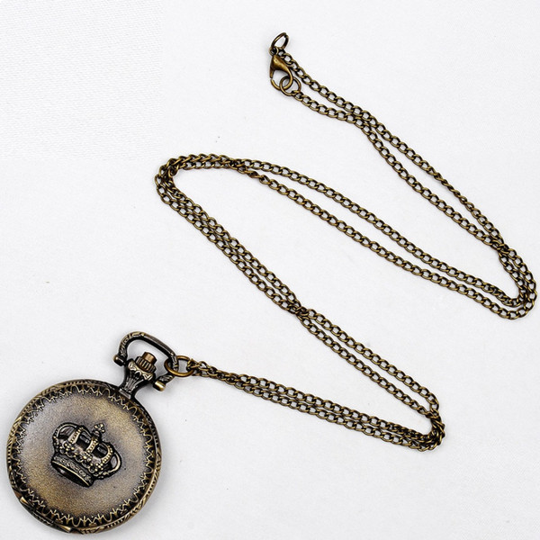 Wholesale 50pcs/lot Case Dia 2.5CM Pendant Chain Quartz Bronze Small Crown Watch Pocket Watch PW015