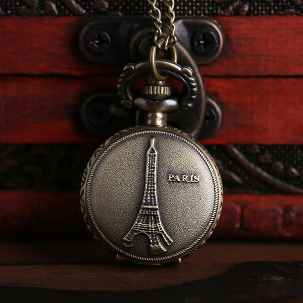 Wholesale 100pcs/lot Case Dia 2.5CM Pendant Chain Quartz Bronze Small Tower Watch Pocket Watch PW106