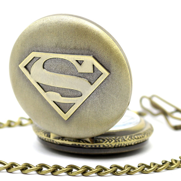 Wholesale 100pcs/lot black classic superman watch vintage pocket watch necklace Men Women antique models Tuo table watch PW030