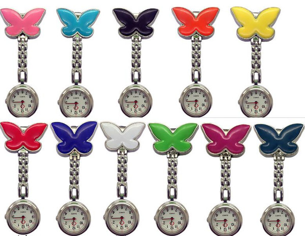 Wholesale 50pcs/lot Mix 11colors New NurseWatch Brooches Silicone butterfly Chain Nurse Watch NW005