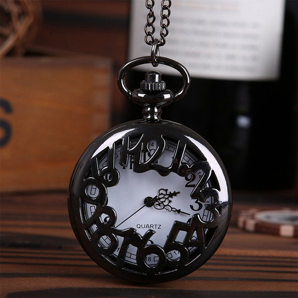 wholesale 50pcs/lot Big letter Black Pocket watch vintage pocket watch Men Women antique models Tuo table watch PW166