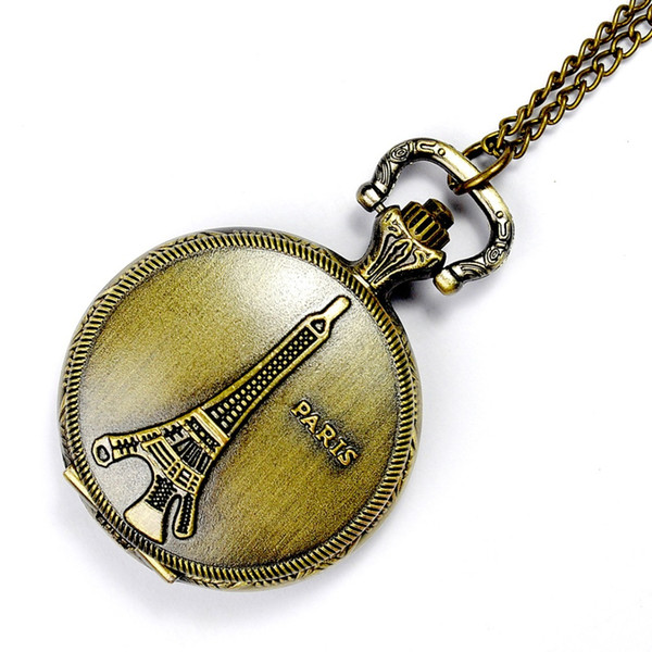 Wholesale 50pcs/lot Case Dia 4.5CM Pendant Chain Quartz Bronze Big Tower Watch Pocket Watch PW103