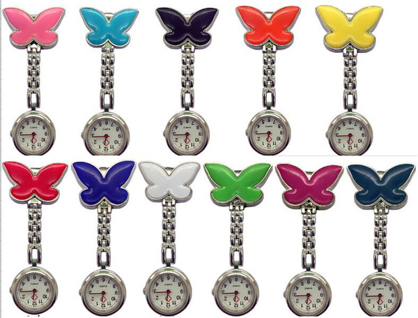 Wholesale 200pcs/lot Mix 11colors New NurseWatch Brooches Silicone butterfly Chain Nurse Watch NW007