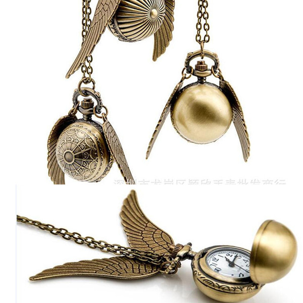 New Harry Golden Snitch Pocket Watch Antique Bronze Wing Ball Pendant Necklace Chains Potter Fashion Jewelry Fans Gift