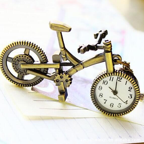 Retro Mini Bronze Bike Bicycle Design Vintage Bicycle Pocket Watch Pendant Necklace With Chain Jewelry Boy Girl Gift