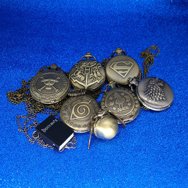 13 Types Fold Pocket Watch Superman Deadpool Captain America Game of Thrones Alice Little Prince Golden Snitch Christmas Nightmare Watches