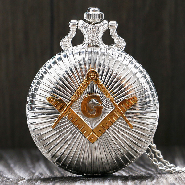 Fashion Silver & Golden Masonic Free-Mason Freemasonry Theme Pocket Watch With Necklace Chain Best Gift For Men Women