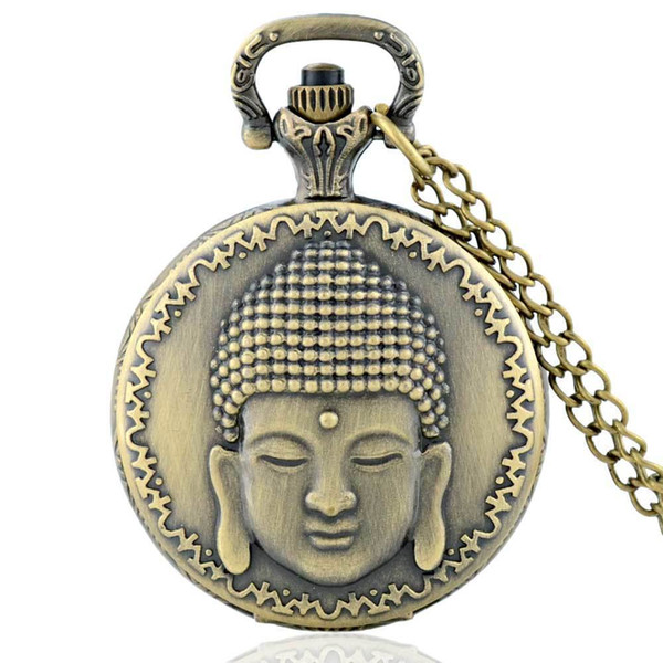 Buddhism Theme Full Hunter Quartz Engraved Fob Retro Pendant Pocket Watch Chain Gift Fire Fighter Theme