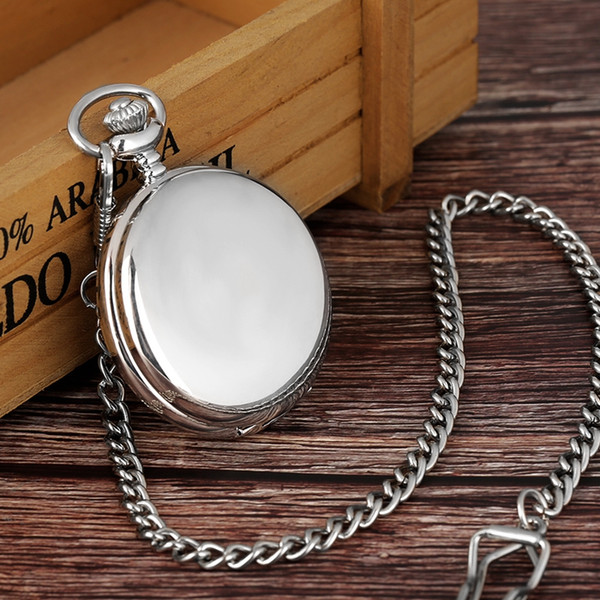 Smooth Mirror Silver Pendant Pocket FOB Watch Modern Arabic Number Analog Clock Men and Women Fashion Necklace Unisex Gift