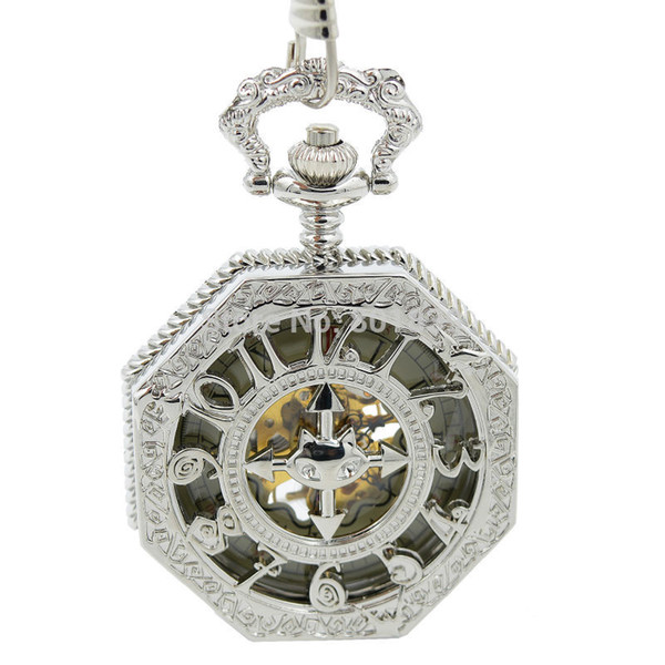 Silver Tone Gloss Finish Alloy Metal Big Size Fashion Men's Pocket Watch with Chain