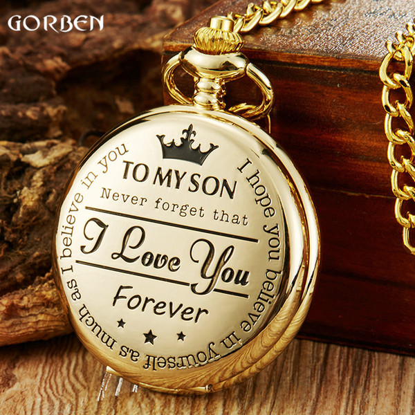 Luxury Gold Vintage To My Son Quartz Pocket Watch Fob Chains I LOVE YOU Necklace Pendant Steampunk Children Kids Watches Gifts