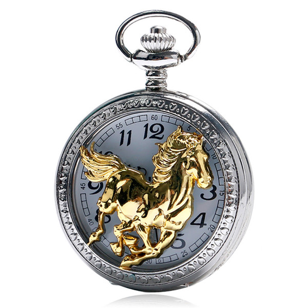 Chinese Style Gift Zodiac Running Golden Horse Pattern Pocket Watch Men Women