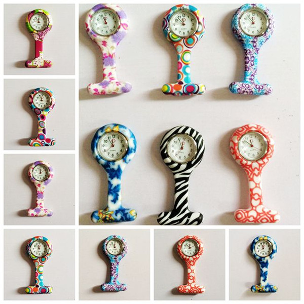 50pcs Colorful Children Doctor Nurse Watches with Pin Fob Pocket Watches Flowers/Dot Design Mix Order