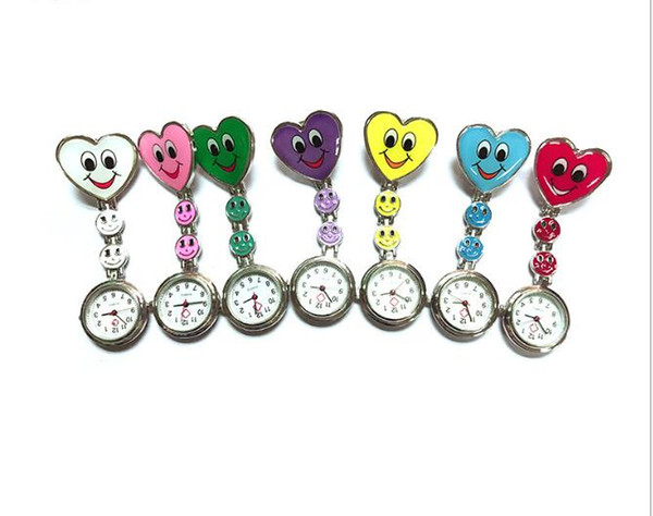 Heart Shape Cartoon Smile Face Nurse Watch Clip On Fob Brooch Hanging Pocket Watch Fobwatch Nurse Medical Tunic Watch