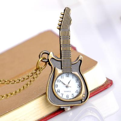 Korean Style Retro Alloy Long Chain Violin Shaped Quartz Pocket Watch