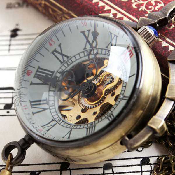 Wholesale-Small Bell Design Mechanical Wind Up Pocket Watch With Chain Necklace Hot Selling Best Gift