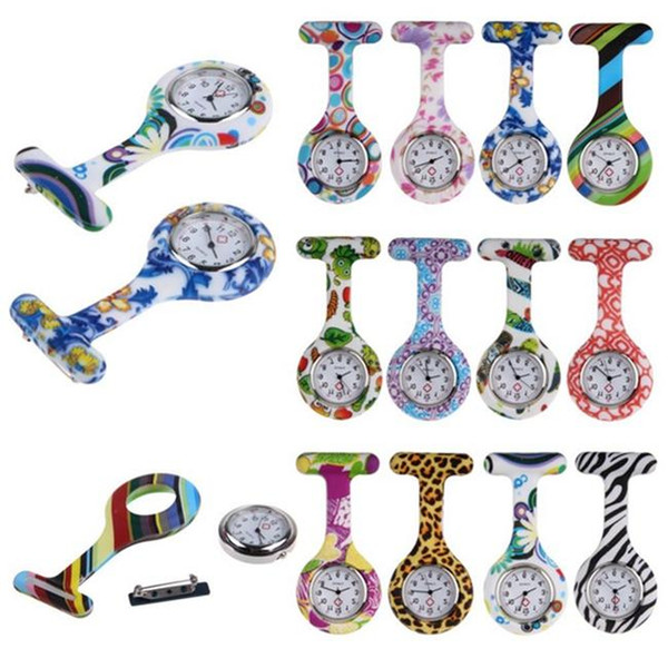 Retail Silicone Nurse Pocket Watch Candy Colors Zebra Leopard Prints Soft Band Brooch Nurse Watch 11 Patterns Follower Airming 100pcs/lot