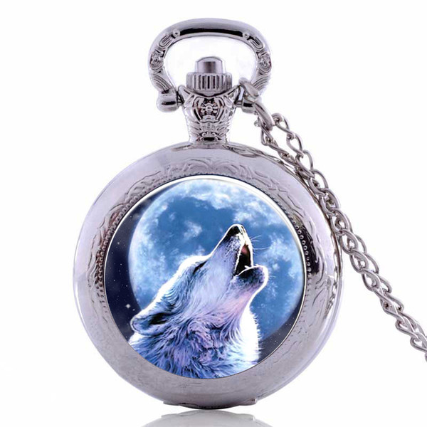 Vintage Steampunk Retro Antique Wolf Howl Quartz Pocket Watch Pendant Necklace Chain Mens Womens Boys Girls relogio de bolso