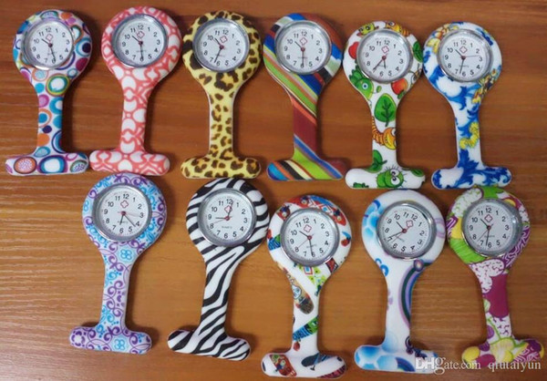 Silicone Colorful Prints Medical Nurse Watch Patterns Fob Quartz Watch Soft band brooch Nurse Watch 11 patterns LB56
