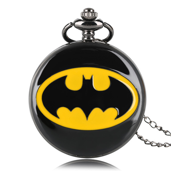 Fashion Gift for Kids Boy Black Batman Pendant Pocket Watch Pendant Quartz Steampunk Necklace Gift+Box/Bag