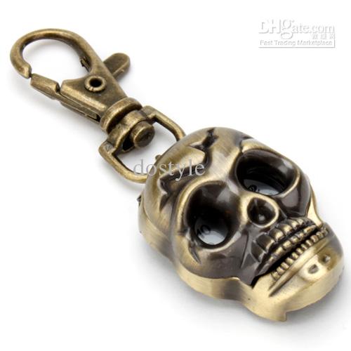 Classic Antique Brass Skull Skeleton Metal Watch Keyring Keychain Key Ring Chain Pocket Keyring Necklace Pocket Watches Women Men Portable