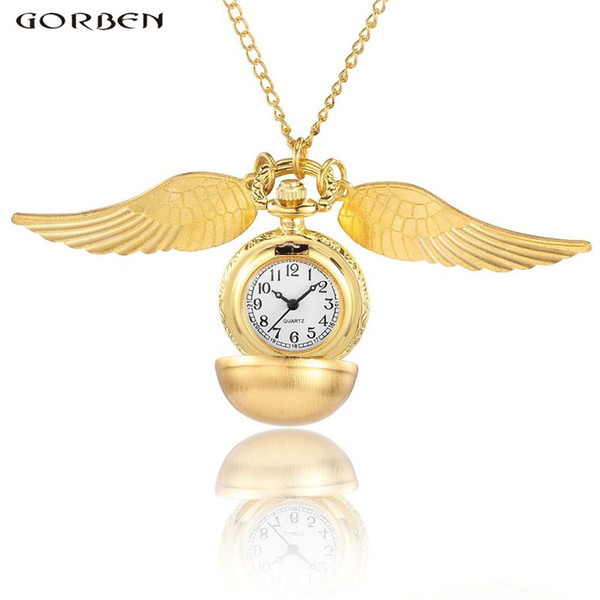 Luxury Gold Ball Wings Quartz Pocket Watch Golden Snitch Harry Potter Cosplay Gift Watch Necklace Chain Unisex Reloj de bolsillo