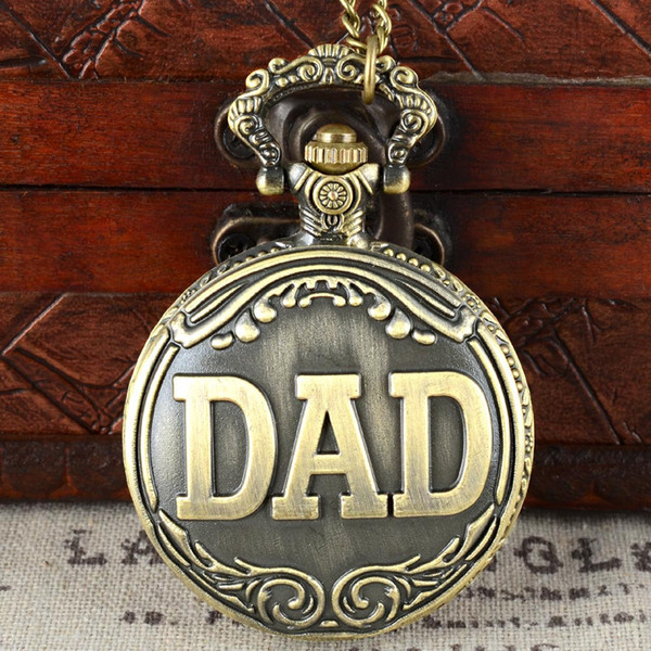 Father's Day Full Hunter Quartz Engraved Fob Retro Pendant Pocket Watch Chain Gift for Dad