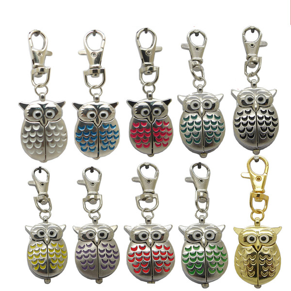 Vintage Owl Fob Pocket Watch Necklace There Chains Hanging Pocket Quartz Watch Kids Women Men Gift 10 Colors AAA113