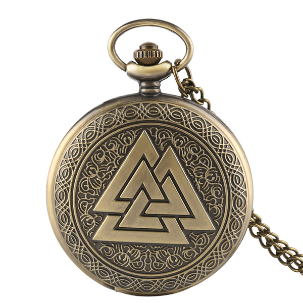 Vintage Pocket Watch Triangle Valknut Norse Vikings Quartz Fob Clock Three Interlocking Gifts Pocket Watch Men