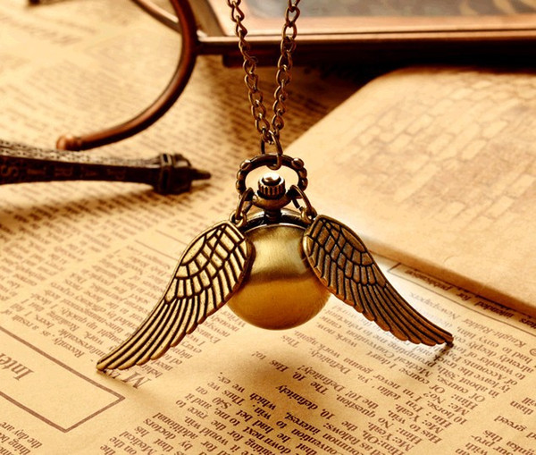 Vintage Bronze Steampunk Harry potter Golden Snitch ball pocket watch necklace children pendant chain good quality