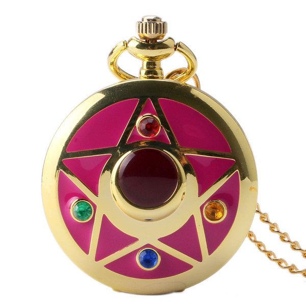 2017 Unique Sweater Necklace Pocket Watch Luxury Noble Anime Sailor Moon Series Pendant Womens Fashion Jewelry FOB Watches Gifts